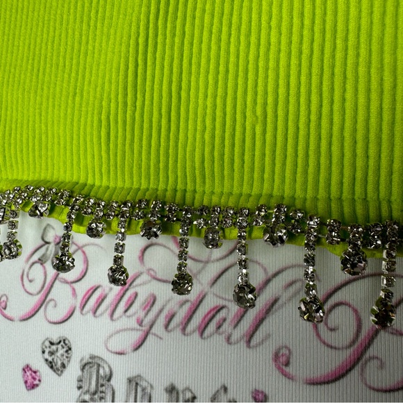 Pretty little things skirt, lime, green rhinestone, bling fringe, stretchy sexy - Picture 5 of 9